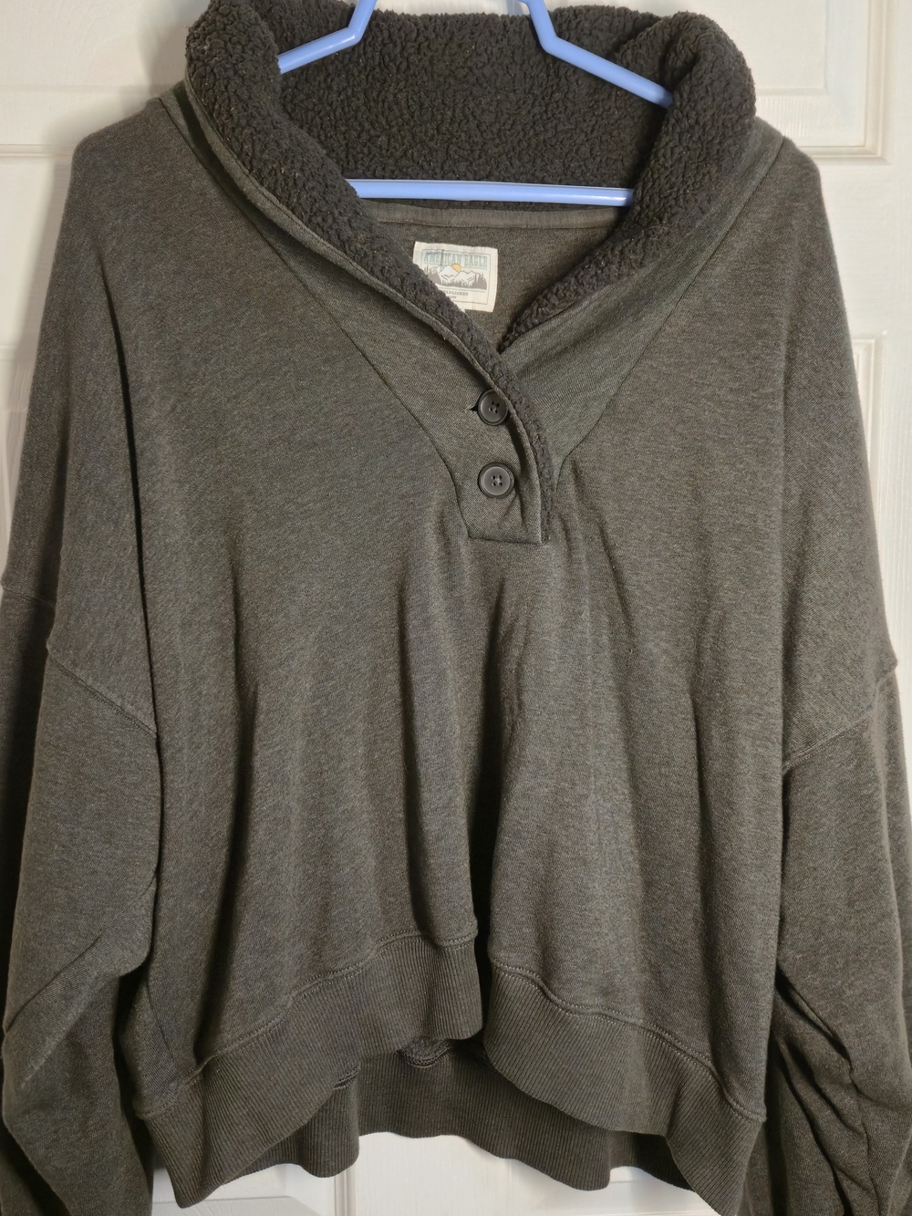 American Eagle Gray Button-Front Cropped Sweater
